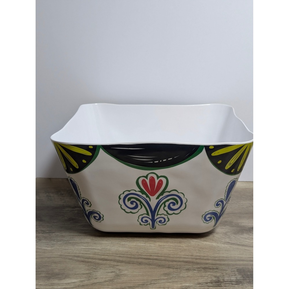 Pier 1 Imports Melamine Square Serving Bowl White Floral Scroll Pattern BPA Free